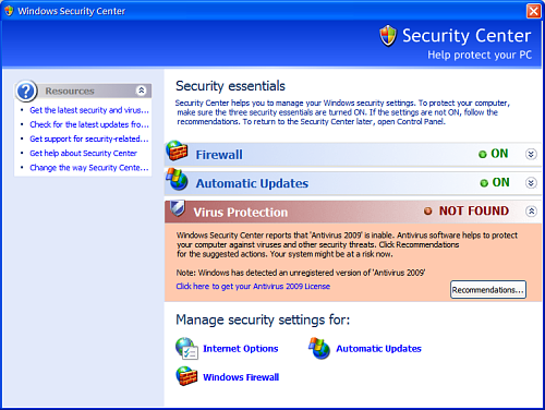假的 Windows 資訊安全中心